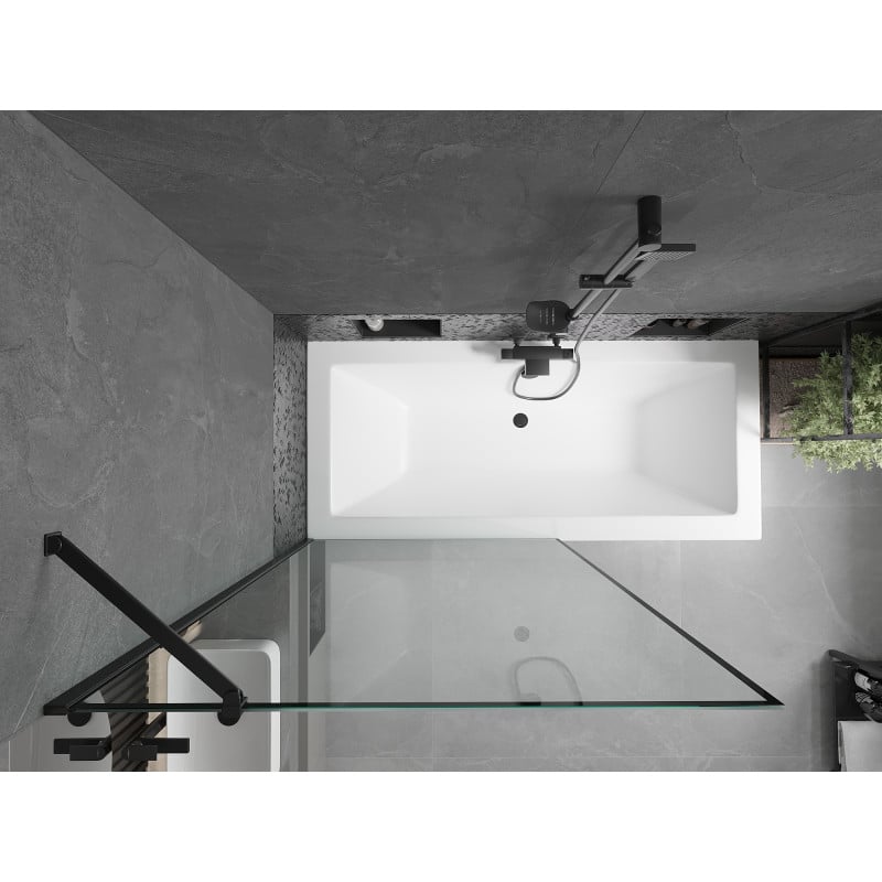 Mexen Cube baignoire rectangulaire 170 x 80 cm avec habillage et écran 1 volet 100 cm, motif noir - 550517080X9510007070