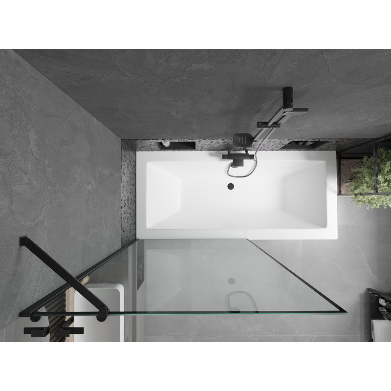 Mexen Cube baignoire rectangulaire 170 x 80 cm avec revêtement et paravent 1 volet 100 cm, motif noir - 550517080X9510007070