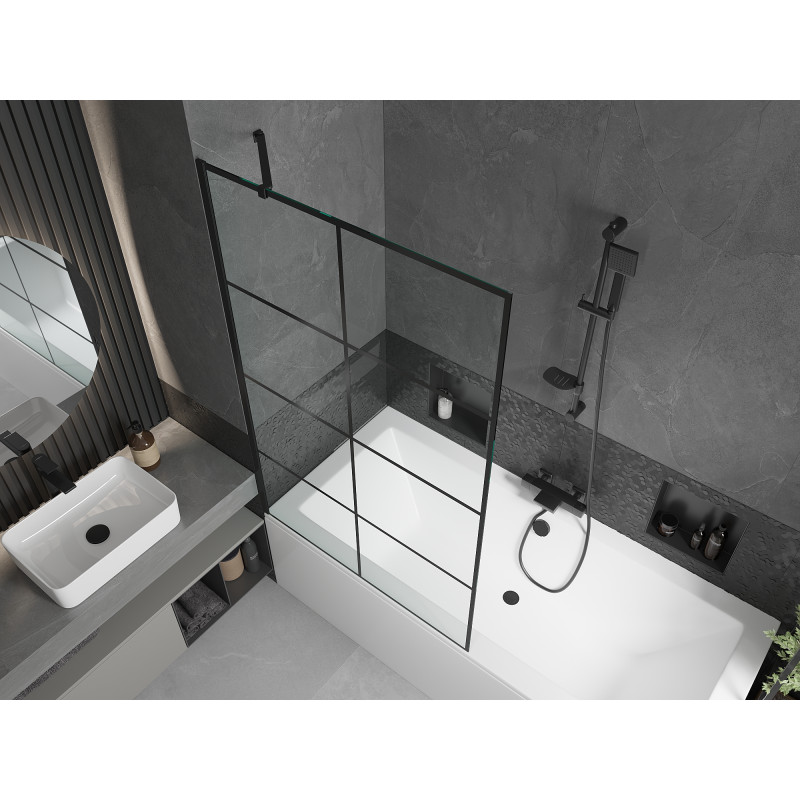 Mexen Cube baignoire rectangulaire 170 x 80 cm avec habillage et paroi 1 volet 100 cm, motif noir - 550517080X9510007077