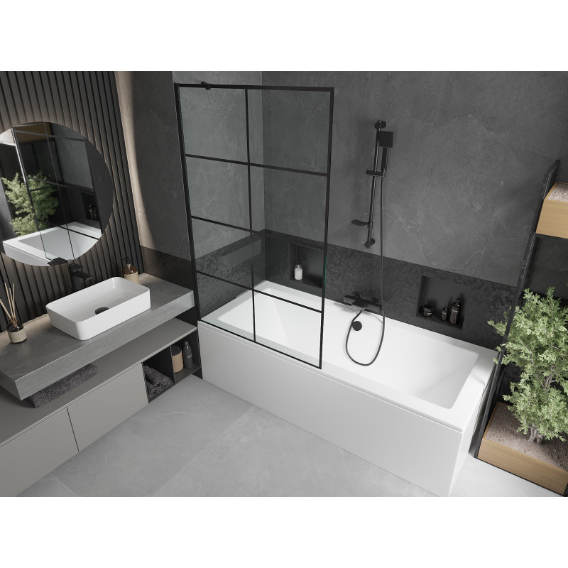 Mexen Cube baignoire rectangulaire 170 x 80 cm avec habillage et paroi 1 volet 100 cm, motif noir - 550517080X9510007077