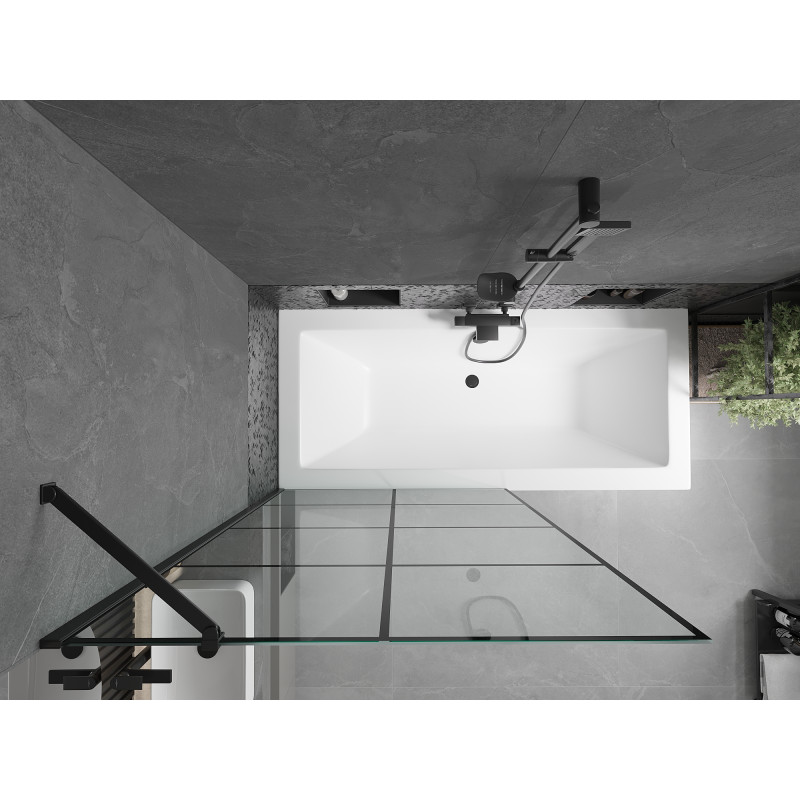 Mexen Cube baignoire rectangulaire 170 x 80 cm avec habillage et paroi 1 volet 100 cm, motif noir - 550517080X9510007077