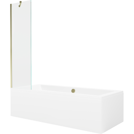 Mexen Cube baignoire rectangulaire 180 x 80 cm avec tablier et paravent à 1 battant 50 cm, transparent, doré