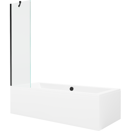 Mexen Cube baignoire rectangulaire 180 x 80 cm avec habillage et paroi pare-baignoire à 1 battant 50 cm, transparent, noir