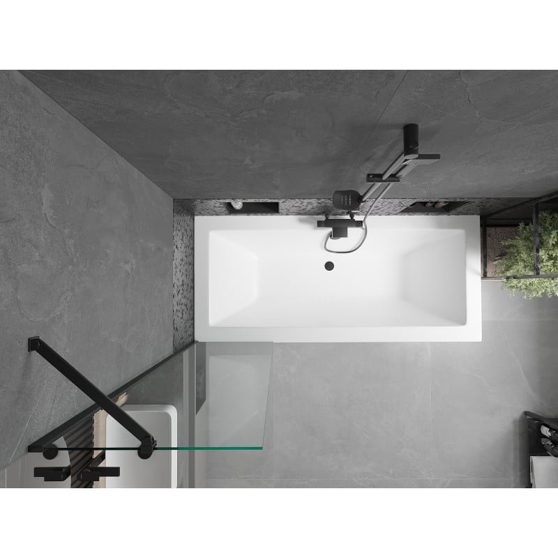 Mexen Cube baignoire rectangulaire 180 x 80 cm avec tablier et paravent 1 volet 50 cm, transparent, noir - 550518080X9505000070