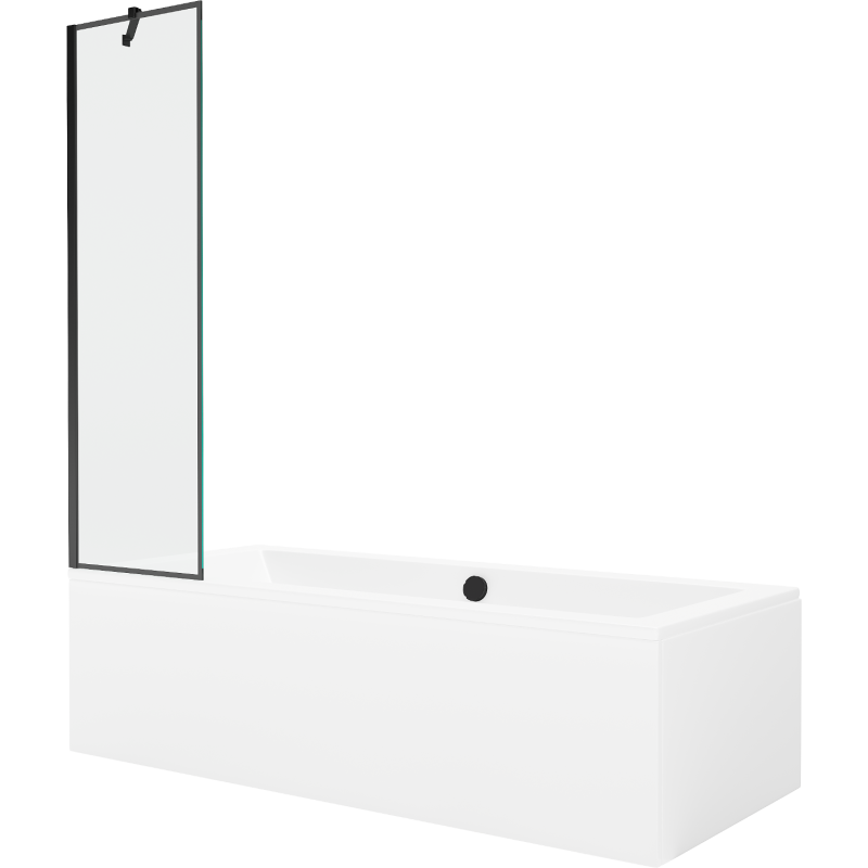 Mexen Cube baignoire rectangulaire 180 x 80 cm avec habillage et paravent 1 battant 50 cm, motif noir - 550518080X9505007070