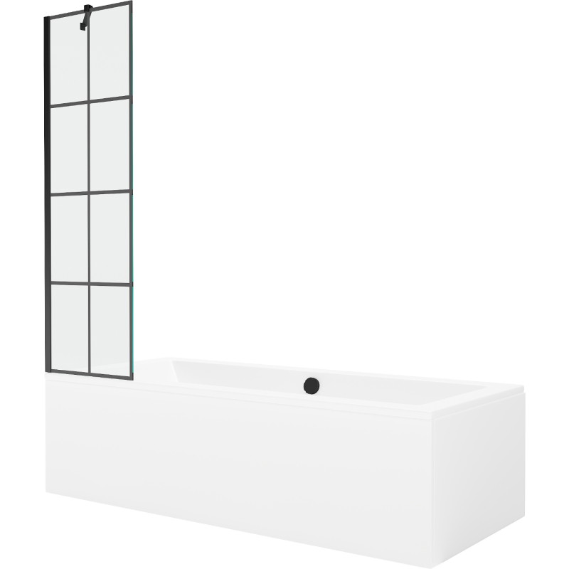 Mexen Cube baignoire rectangulaire 180 x 80 cm avec habillage et paravent 1 volet 50 cm, motif noir - 550518080X9505007077