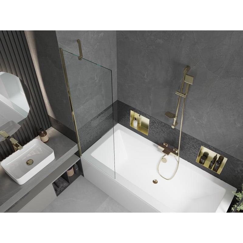 Mexen Cube baignoire rectangulaire 180 x 80 cm avec enceinte et paroi 1-porte 60 cm, transparent, doré - 550518080X9506000050