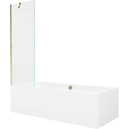 Mexen Cube baignoire rectangulaire 180 x 80 cm avec revêtement et pare-baignoire à 1 battant 60 cm, transparent, or