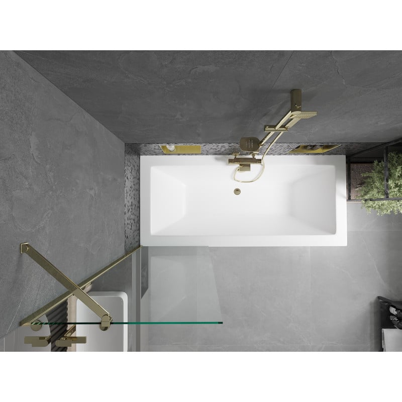 Mexen Cube baignoire rectangulaire 180 x 80 cm avec enceinte et paroi 1-porte 60 cm, transparent, doré - 550518080X9506000050