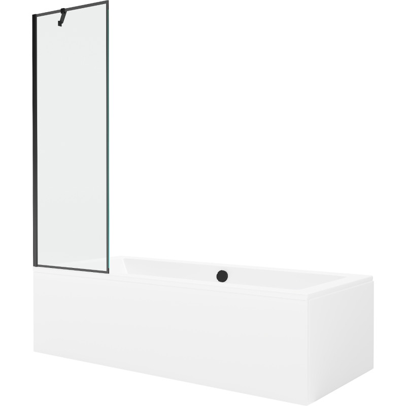 Mexen Cube baignoire rectangulaire 180 x 80 cm avec habillage et paroi de douche à 1 vantail 60 cm, motif noir