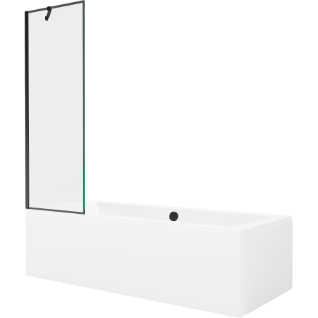 Mexen Cube baignoire rectangulaire 180 x 80 cm avec habillage et paroi de douche à 1 vantail 60 cm, motif noir