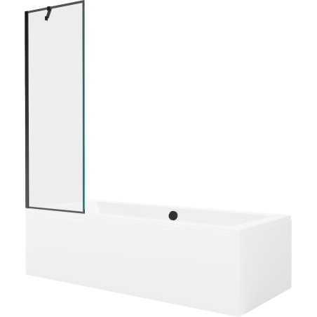 Mexen Cube baignoire rectangulaire 180 x 80 cm avec panneau et écran à 1 vantail 60 cm, motif noir - 550518080X9506007070