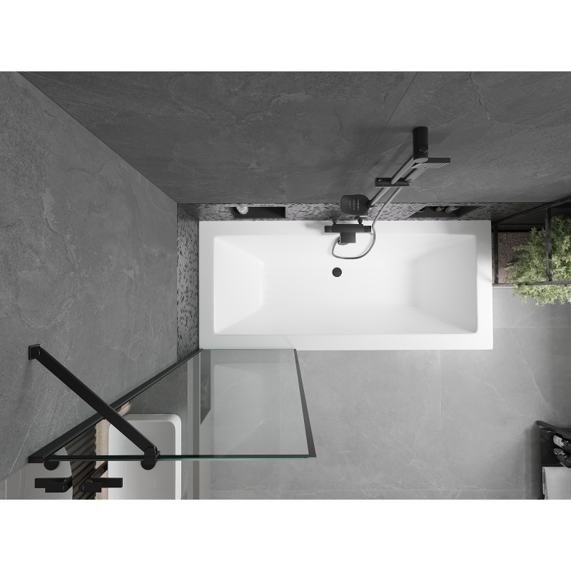 Mexen Cube baignoire rectangulaire 180 x 80 cm avec panneau et écran à 1 vantail 60 cm, motif noir - 550518080X9506007070