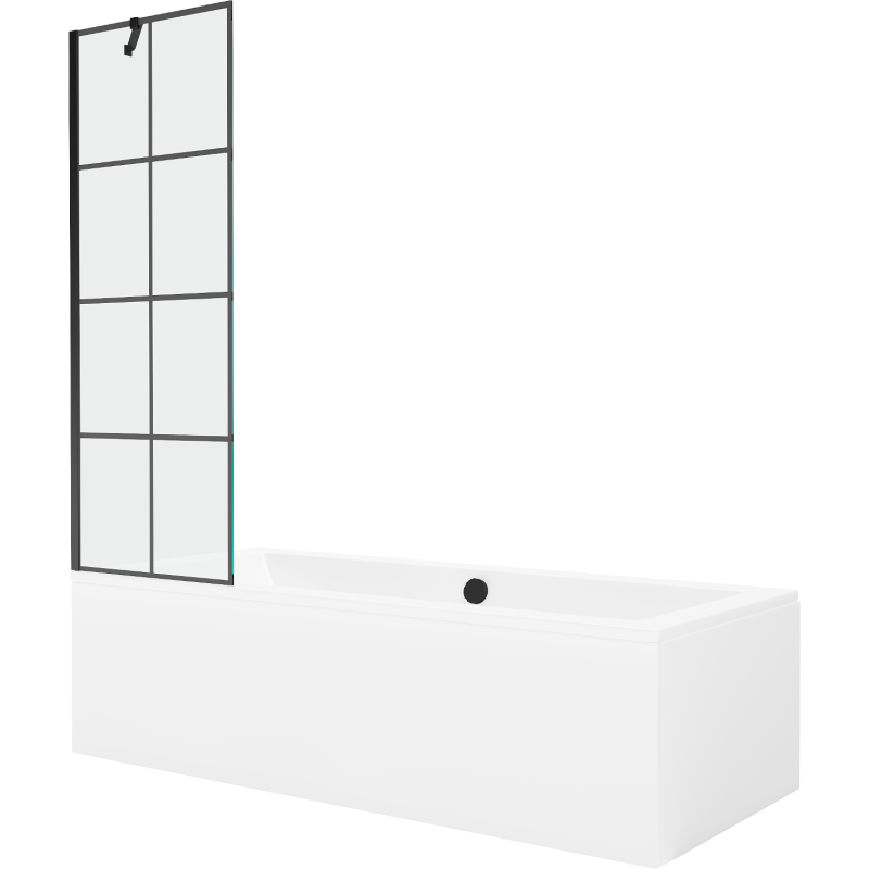 Mexen Cube baignoire rectangulaire 180 x 80 cm avec revêtement et paroi 1-volet 60 cm, motif noir - 550518080X9506007077