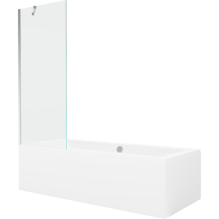 Mexen Cube baignoire rectangulaire 180 x 80 cm avec tablier et paravent 1 volet 70 cm, transparent, chrome