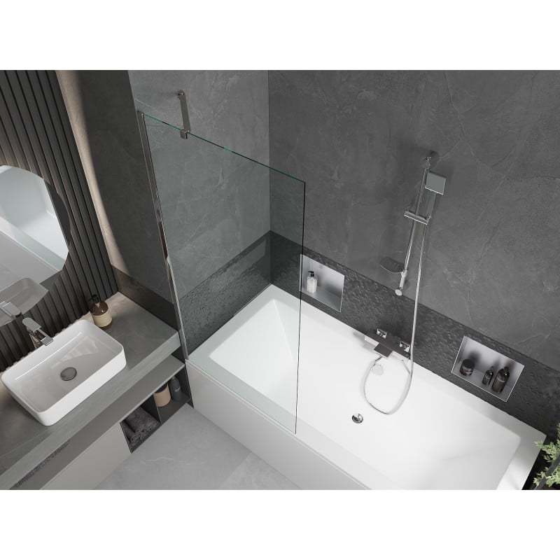 Mexen Cube baignoire rectangulaire 180 x 80 cm avec tablier et paroi 1 volet 80 cm, transparent, chromé - 550518080X9508000001