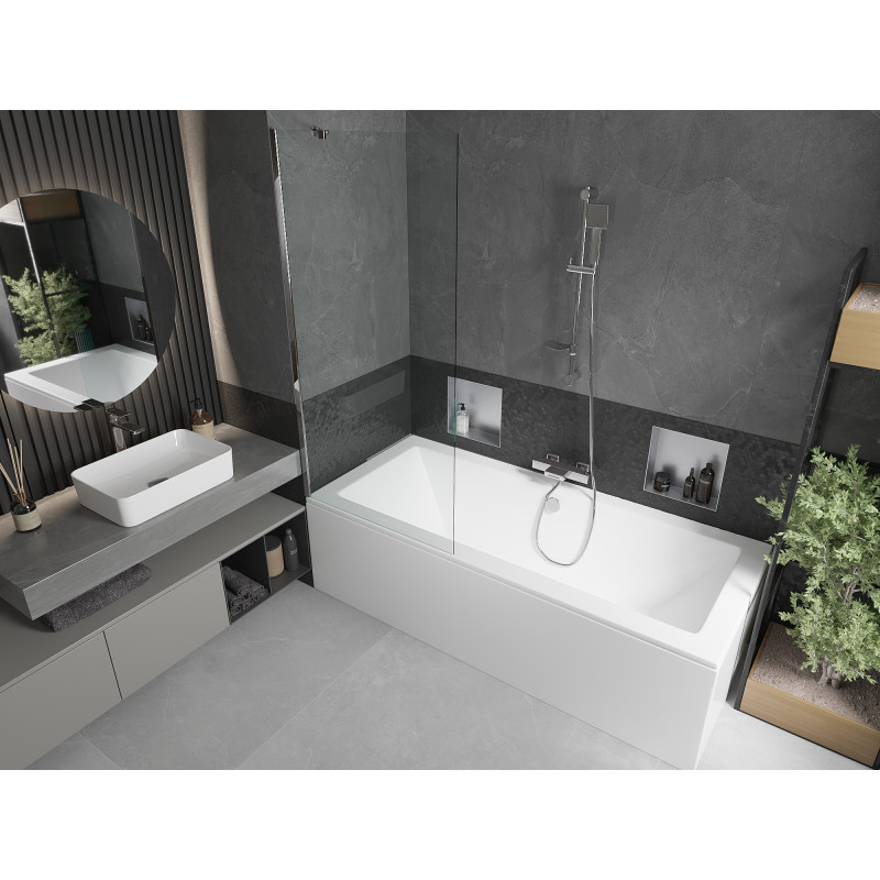 Mexen Cube baignoire rectangulaire 180 x 80 cm avec tablier et paroi 1 volet 80 cm, transparent, chromé - 550518080X9508000001