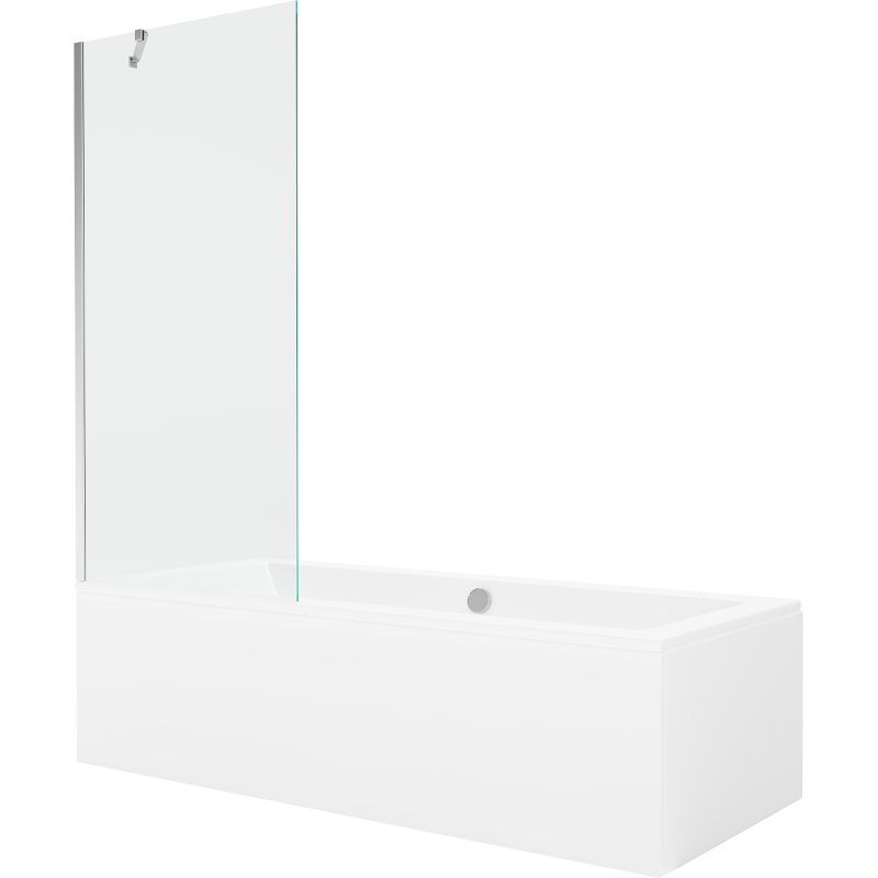 Mexen Cube baignoire rectangulaire 180 x 80 cm avec tablier et paroi 1 volet 80 cm, transparent, chromé - 550518080X9508000001