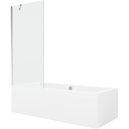 Mexen Cube bain rectangulaire 180 x 80 cm avec panneau et paravent 1-volet 80 cm, transparent, chrome - 550518080X9508000001