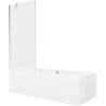 Mexen Cube bain rectangulaire 180 x 80 cm avec panneau et paravent 1-volet 80 cm, transparent, chrome - 550518080X9508000001