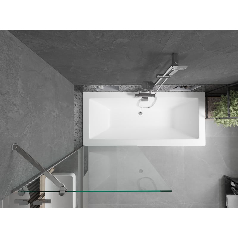 Mexen Cube baignoire rectangulaire 180 x 80 cm avec tablier et paroi 1 volet 80 cm, transparent, chromé - 550518080X9508000001