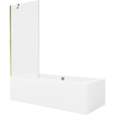Baignoire rectangulaire Mexen Cube 180 x 80 cm avec jupe et paroi 1-volet 80 cm, transparent, or - 550518080X9508000050