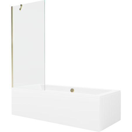 Mexen Cube baignoire rectangulaire 180 x 80 cm avec habillage et paroi de douche à 1 volet 80 cm, transparent, doré