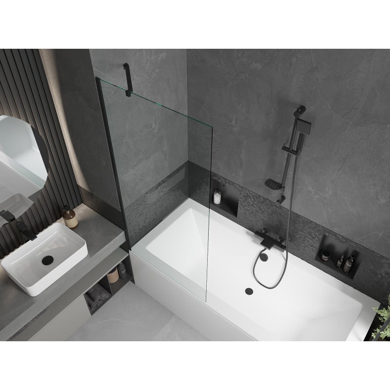 Mexen Cube baignoire rectangulaire 180 x 80 cm avec revêtement et paroi 1 battant 80 cm, transparent, noir