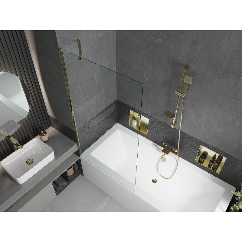 Mexen Cube baignoire rectangulaire 180 x 80 cm avec habillage et paroi 1 volet 90 cm, transparent, doré - 550518080X9509000050