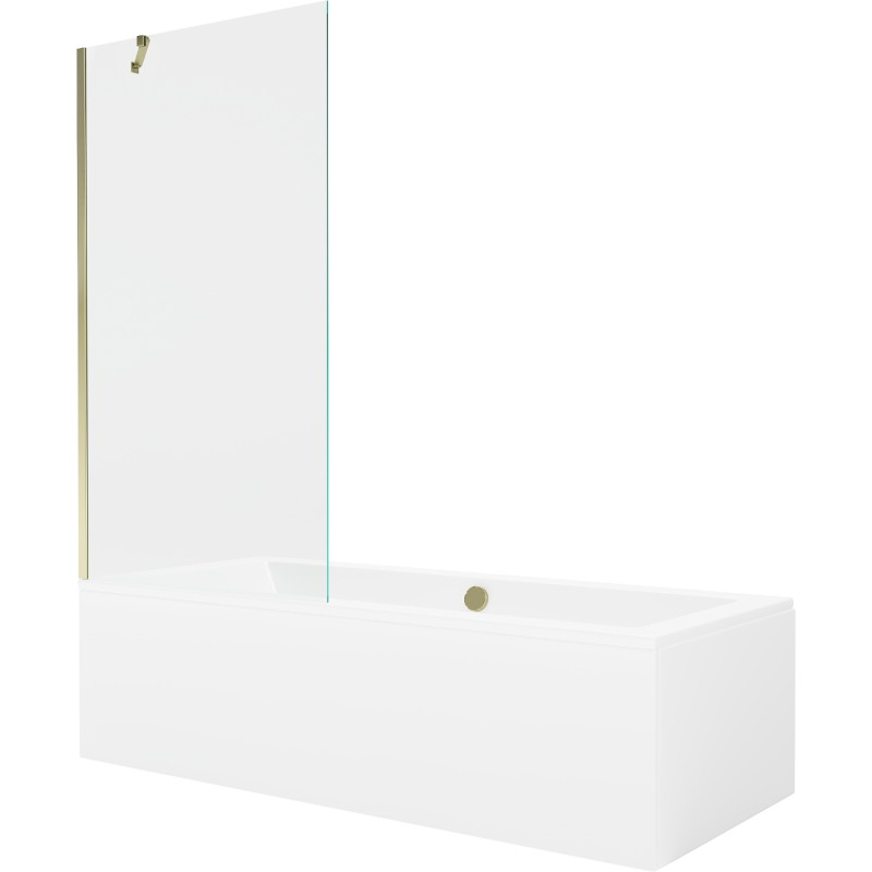 Mexen Cube baignoire rectangulaire 180 x 80 cm avec habillage et paroi de douche 1 volet 90 cm, transparent, doré