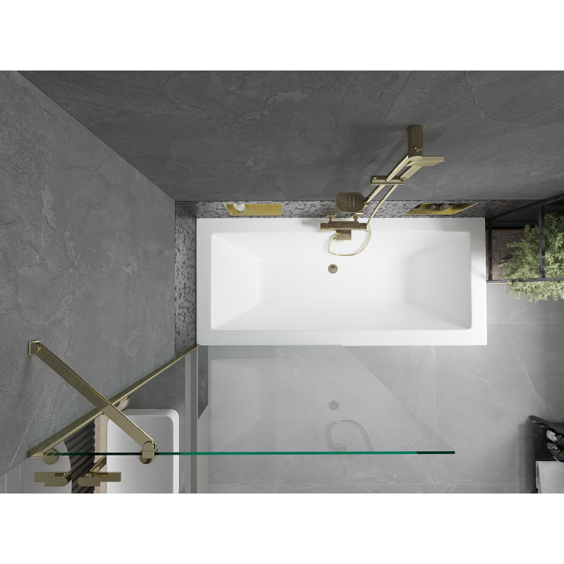 Mexen Cube baignoire rectangulaire 180 x 80 cm avec habillage et paroi 1 volet 90 cm, transparent, doré - 550518080X9509000050