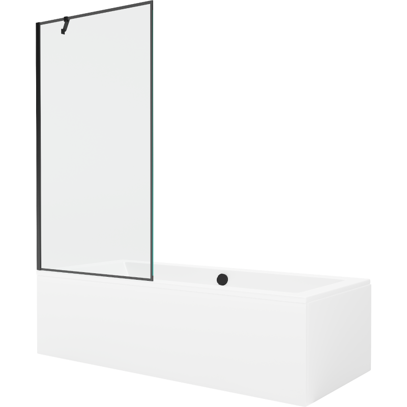 Baignoire rectangulaire Mexen Cube 180 x 80 cm avec tablier et paravent 1 volet 90 cm, motif noir - 550518080X9509007070