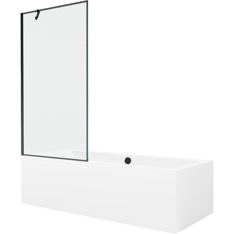 Mexen Cube baignoire rectangulaire 180 x 80 cm avec habillage et paravent à 1 volet 90 cm, motif noir - 550518080X9509007070