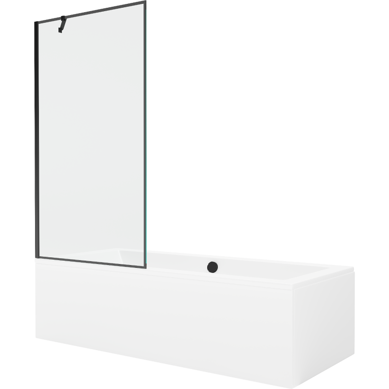 Mexen Cube baignoire rectangulaire 180 x 80 cm avec habillage et paroi 1-volet 90 cm, motif noir - 550518080X9509007070