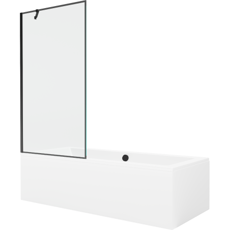 Baignoire rectangulaire Mexen Cube 180 x 80 cm avec tablier et paravent 1 volet 90 cm, motif noir - 550518080X9509007070
