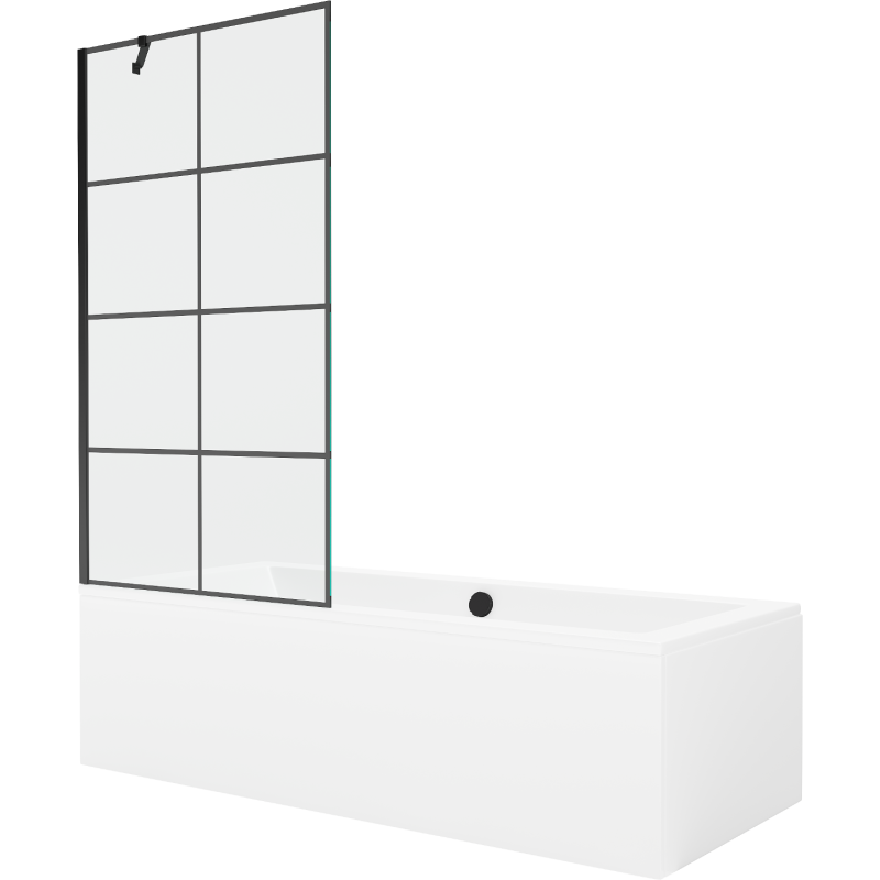 Mexen Cube baignoire rectangulaire 180 x 80 cm avec carénage et paravent 1-volet 90 cm, motif noir - 550518080X9509007077