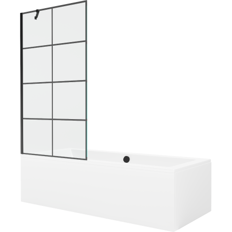 Mexen Cube baignoire rectangulaire 180 x 80 cm avec carénage et paravent 1-volet 90 cm, motif noir - 550518080X9509007077