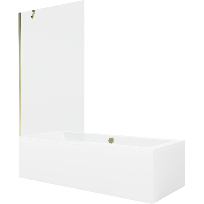 Mexen Cube baignoire rectangulaire 180 x 80 cm avec châssis et paroi 1 volet 100 cm, transparent, doré - 550518080X9510000050