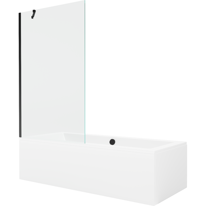 Baignoire rectangulaire Mexen Cube 180 x 80 cm avec tablier et paroi 1 volet 100 cm, transparent, noir - 550518080X9510000070