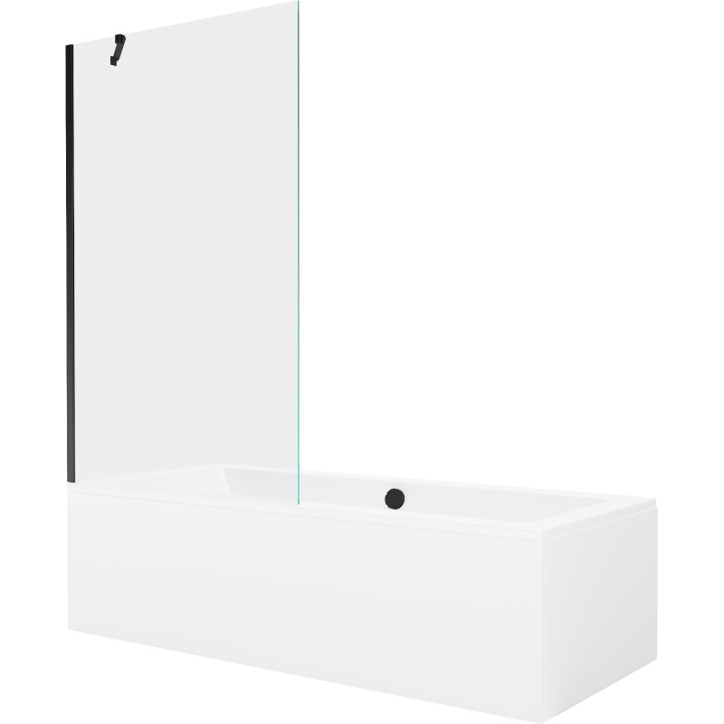 Mexen Cube baignoire rectangulaire 180 x 80 cm avec tablier et paroi de douche 1 volet 100 cm, transparent, noir
