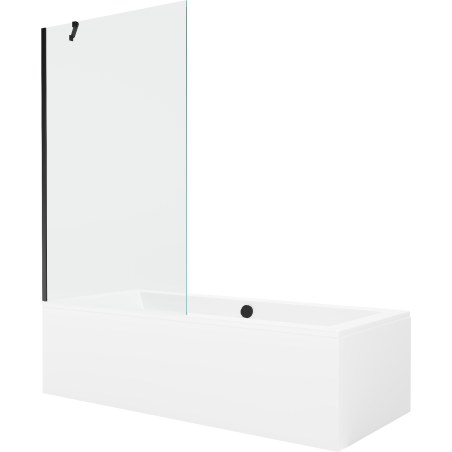 Baignoire rectangulaire Mexen Cube 180 x 80 cm avec tablier et paroi 1 volet 100 cm, transparent, noir - 550518080X9510000070