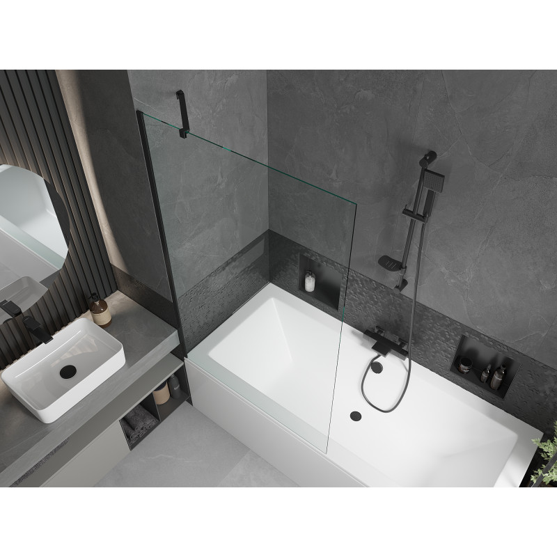 Mexen Cube baignoire rectangulaire 180 x 80 cm avec tablier et paroi 1-volet 100 cm, transparent, noir - 550518080X9510000070