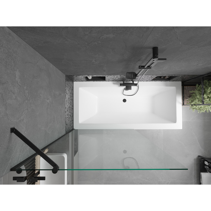 Mexen Cube baignoire rectangulaire 180 x 80 cm avec tablier et paroi 1-volet 100 cm, transparent, noir - 550518080X9510000070