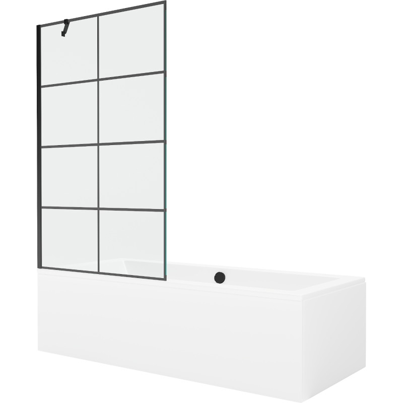 Mexen Cube baignoire rectangulaire 180 x 80 cm avec habillage et paravent à 1 vantail 100 cm, motif noir - 550518080X9510007077