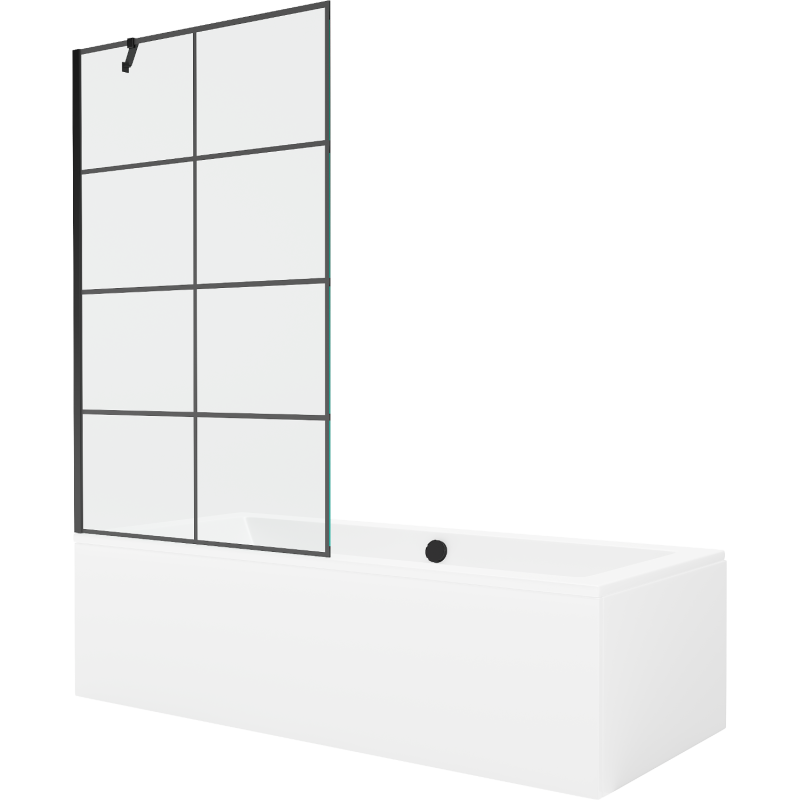Mexen Cube baignoire rectangulaire 180 x 80 cm avec tablier et paroi 1 volet 100 cm, motif noir - 550518080X9510007077