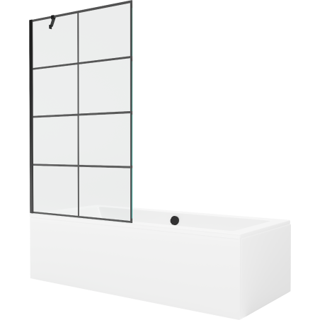 Mexen Cube baignoire rectangulaire 180 x 80 cm avec habillage et paravent à 1 vantail 100 cm, motif noir - 550518080X9510007077