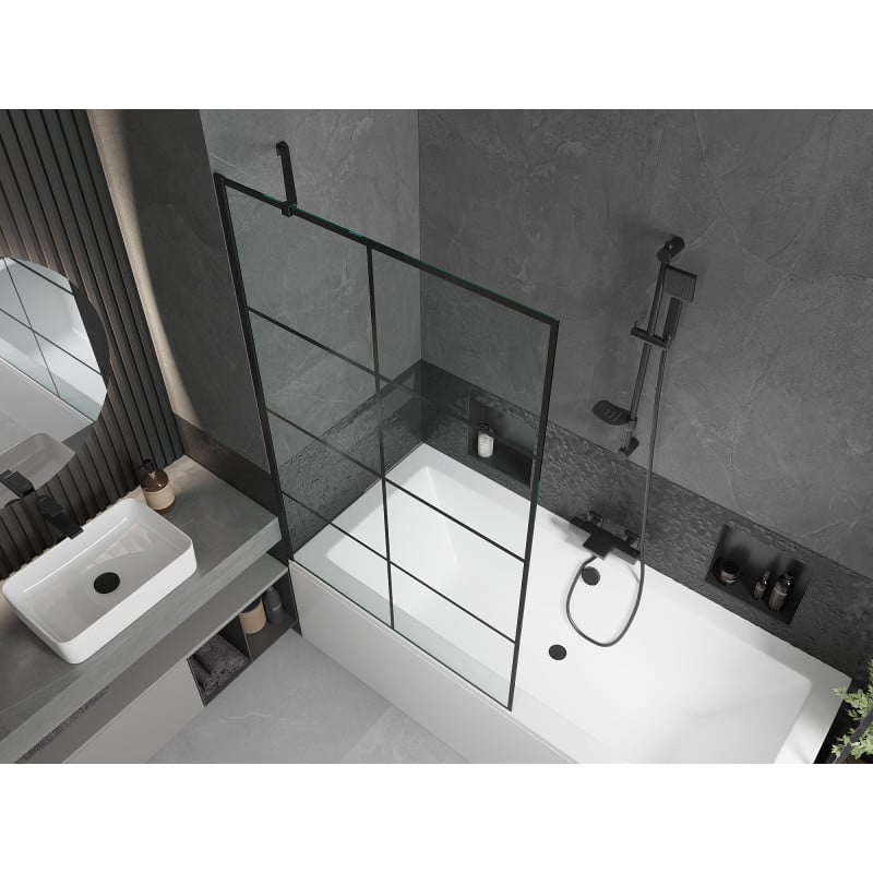 Mexen Cube baignoire rectangulaire 180 x 80 cm avec panneau et paravent à 1 battant 100 cm, motif noir - 550518080X9510007077