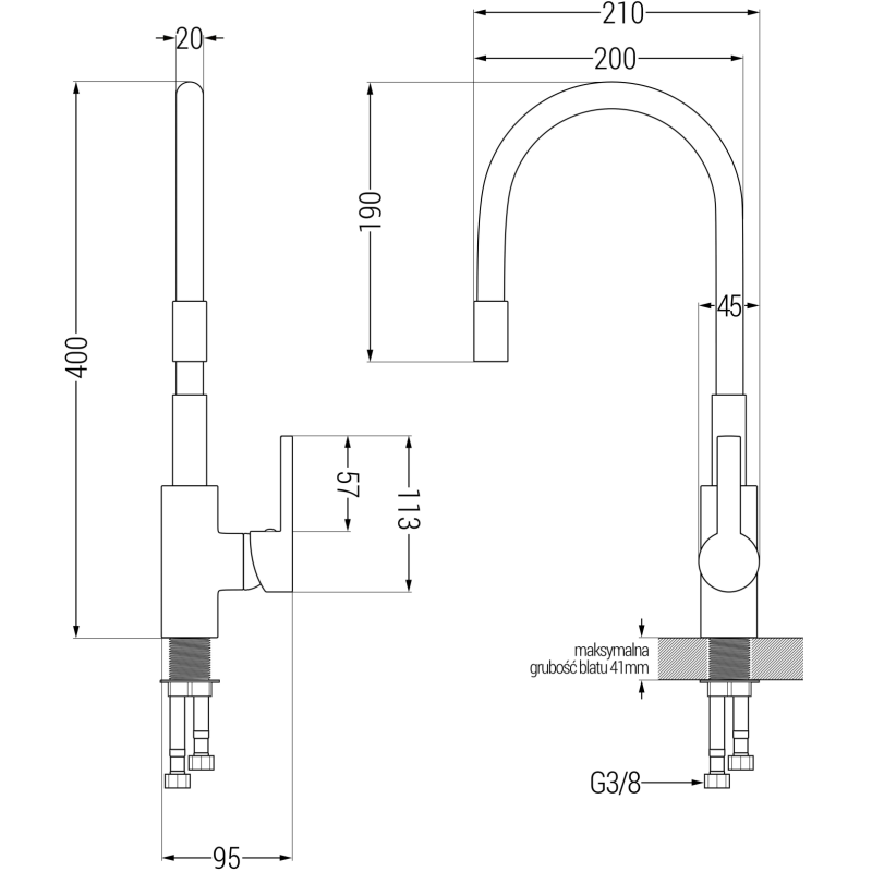 Mexen Flex robinet de cuisine, chrome/blanc - 670900-02