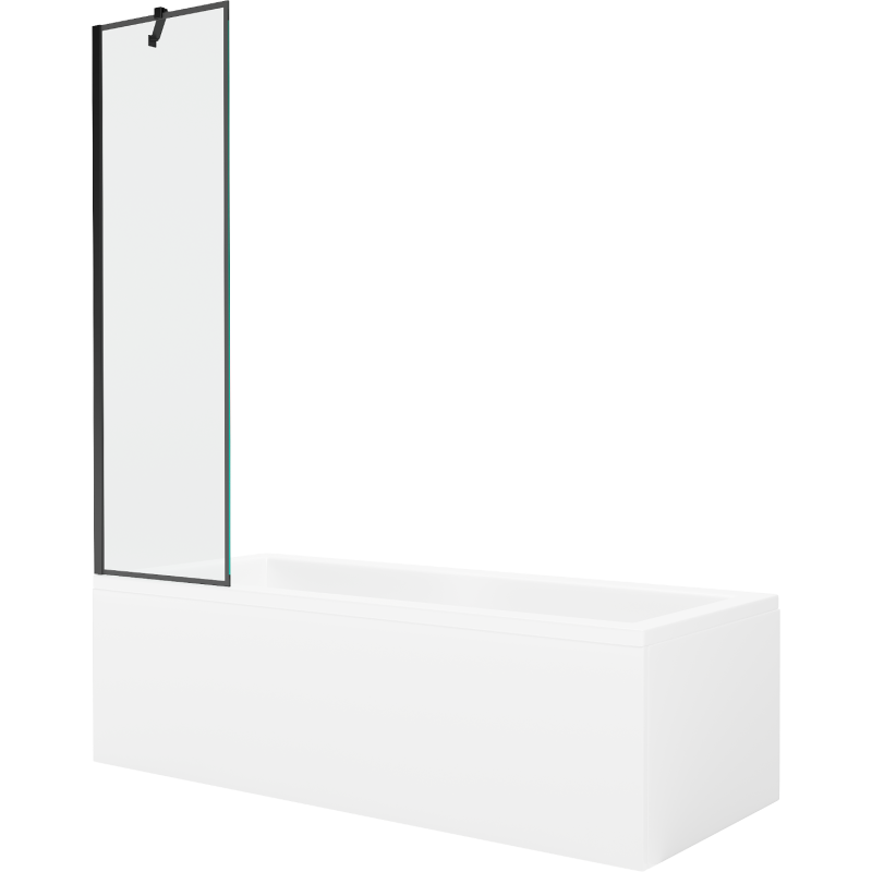 Baignoire rectangulaire Mexen Cubik 150 x 70 cm avec enceinte et paravent à 1 battant 50 cm, motif noir - 550315070X9505007070