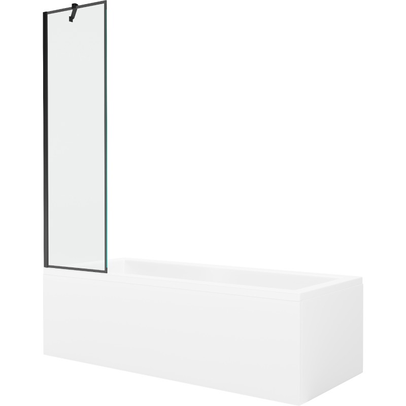 Mexen Cubik baignoire rectangulaire 150 x 70 cm avec habillage et paroi de douche 1 volet 50 cm, motif noir